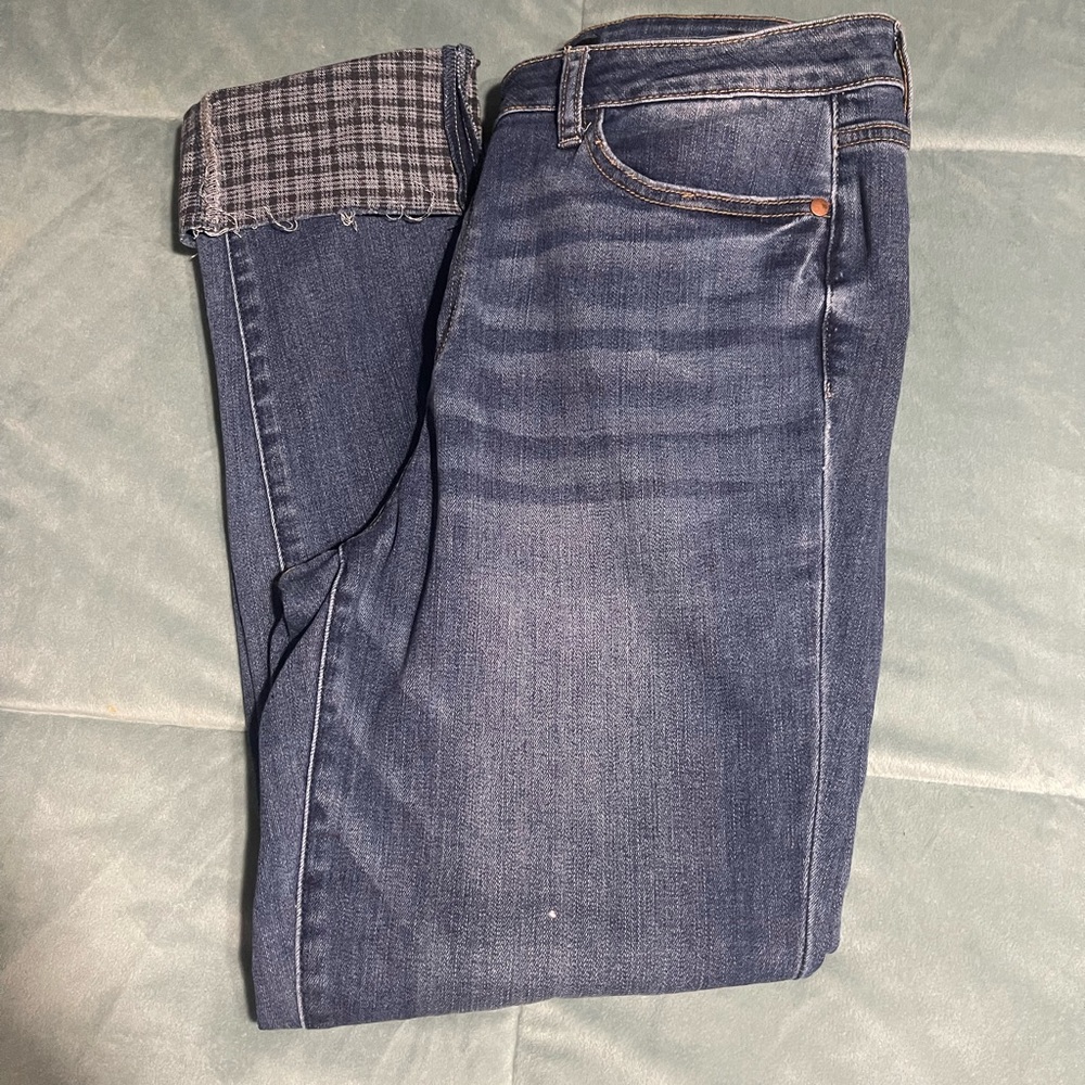 Judy Blue Grey Plaid Cuffed Slim Fit Jean